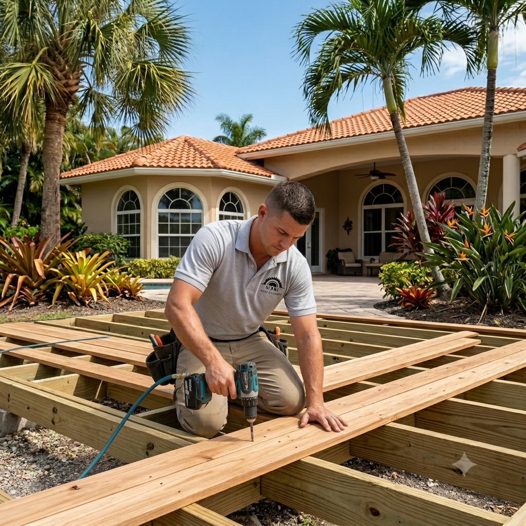Deck construction in Palmetto Bay, Miami